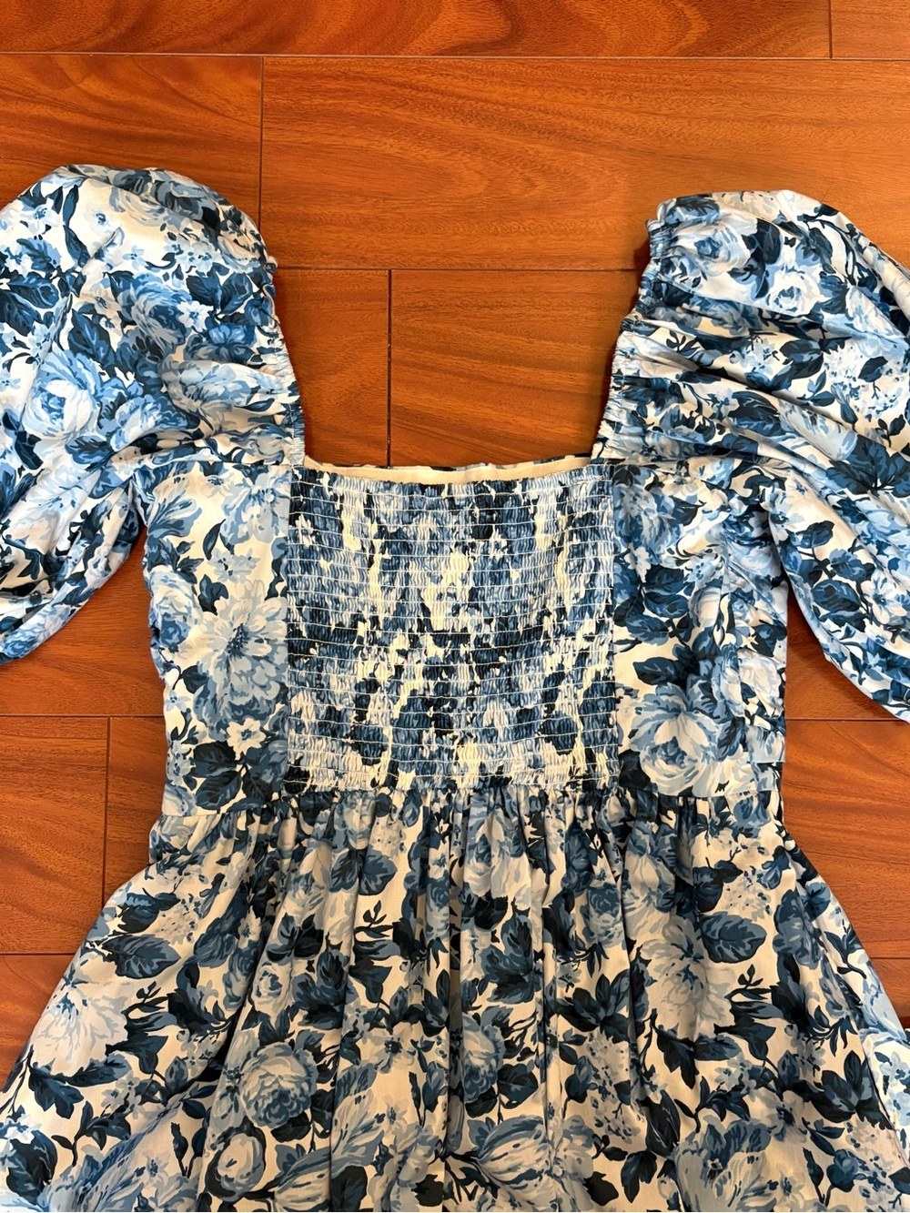 Abercrombie & Fitch Emerson Poplin Midi Dress M Blue Floral Puff Sleeve Smock - Picture 5 of 6